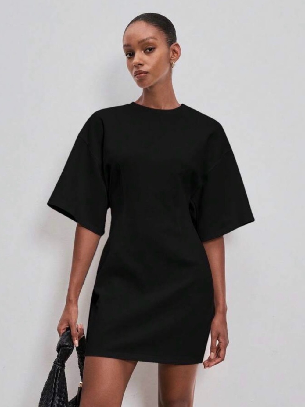 Black Short Sleeve Shift Dress - Minimal Women's Dress